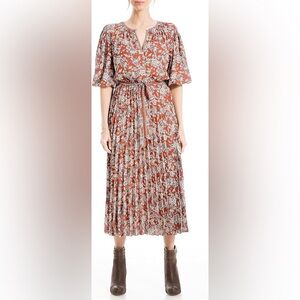 Max Studio Women's Elbow Sleeve V-Neck Pleated Dress